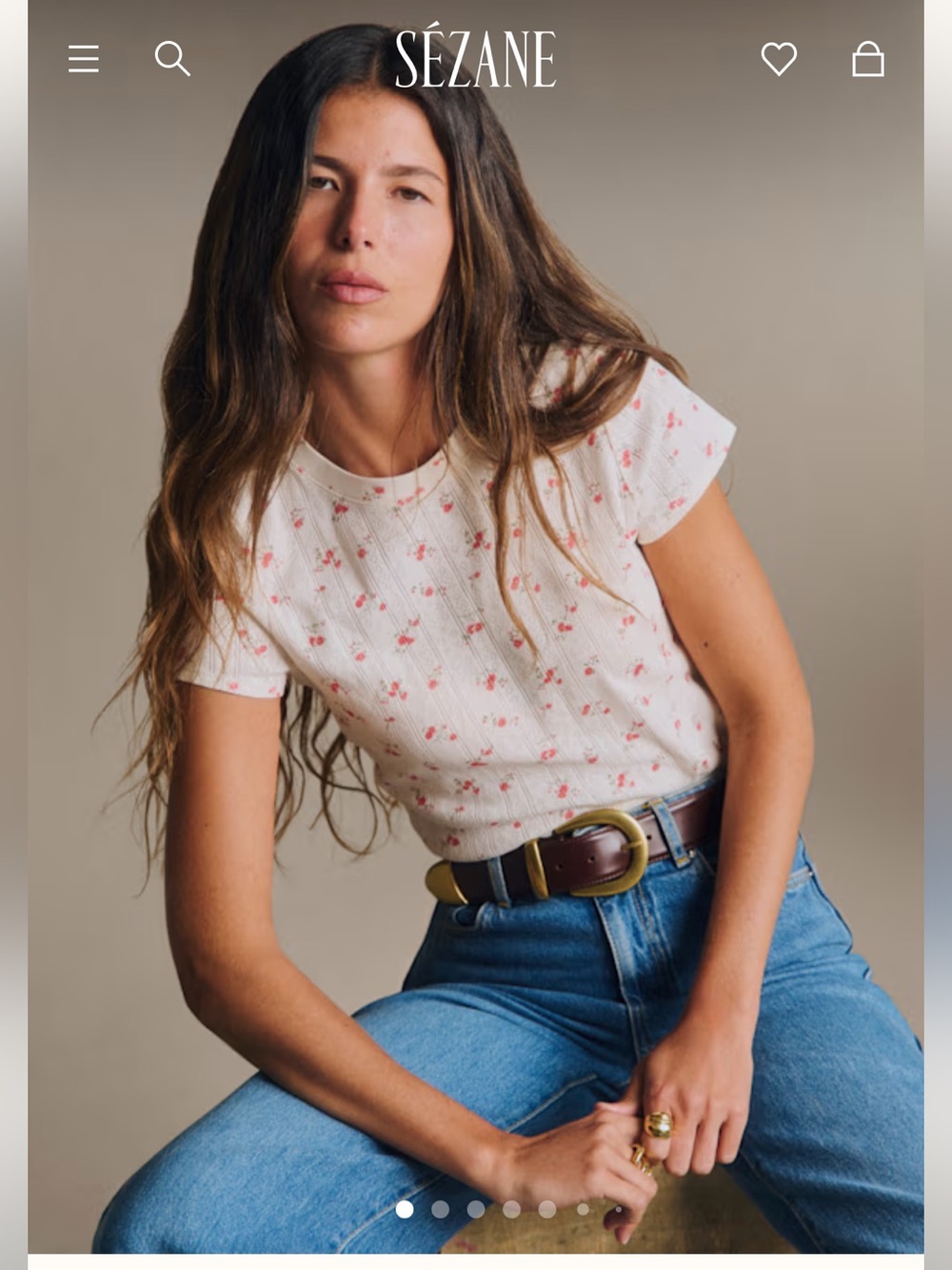Sezane CAMIL T-SHIRT flora print pointelle New with tag, size L